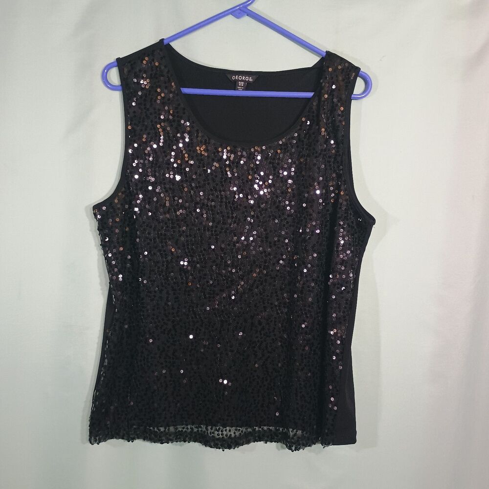 George Women’s Black Sequin Tank Top – Sleeveless Sparkle Party Blouse